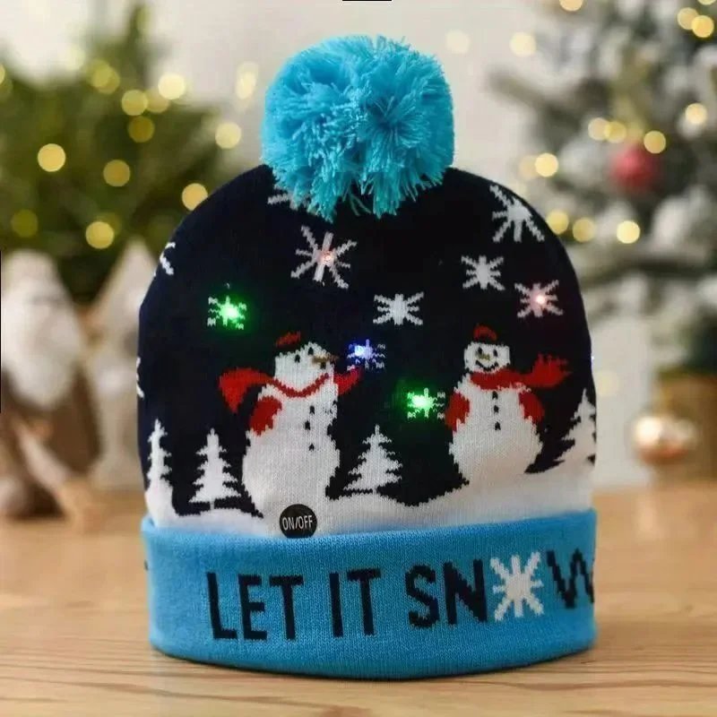 LED Snowman Beanie Blue Multicolor Hat