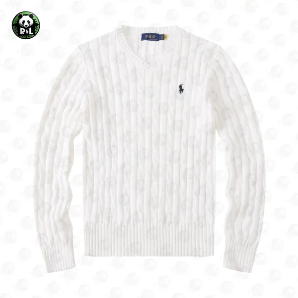 Ralph Lauren Cable Knit V-Neck Sweater White - 1