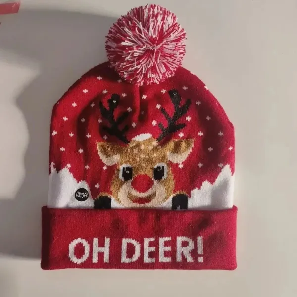Oh Deer! Light-Up Reindeer Beanie Red - 1