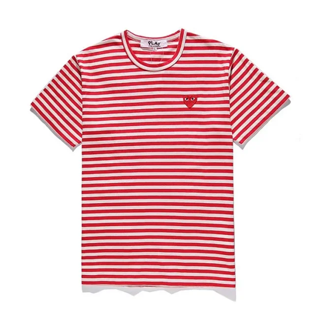 Comme des Garçons PLAY T-Shirts Striped short-sleeve T-shirt with heart patch product detail image 5