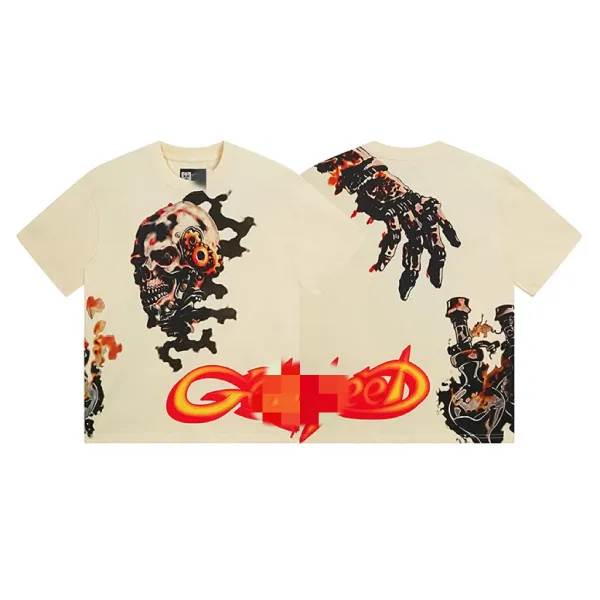 GRA Skull & Flame Graphic T-Shirt Beige - 1