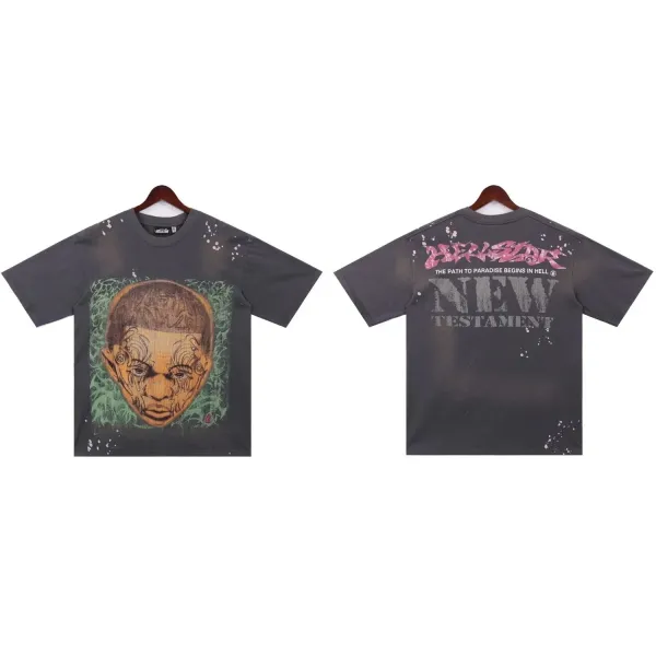 Hellstar New Testament Distressed Graphic T-Shirt Gray - 1