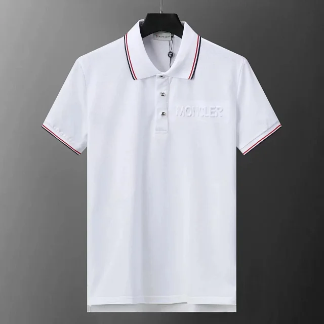 Moncler Shirts Short-sleeve polo shirt with logo patch and tricolor trim product detail image 6