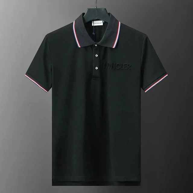 Moncler Shirts Short-sleeve polo shirt with logo patch and tricolor trim product detail image 7