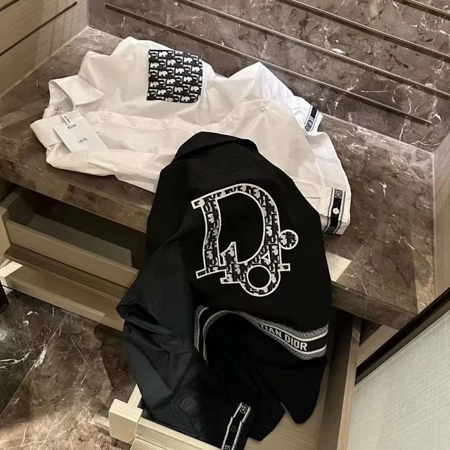 Dior Shirts Long-Sleeve Collared Logo Print Shirt product detail image 4