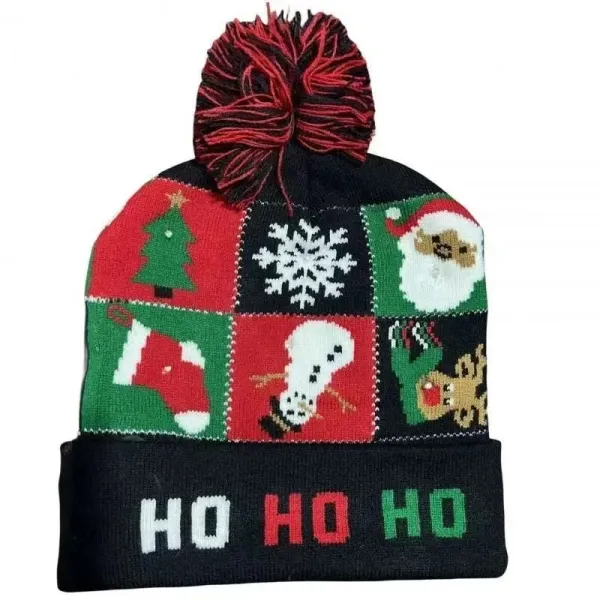 Ugly Christmas Beanie with Pom-Pom and 'HO HO HO' Cuff - 1