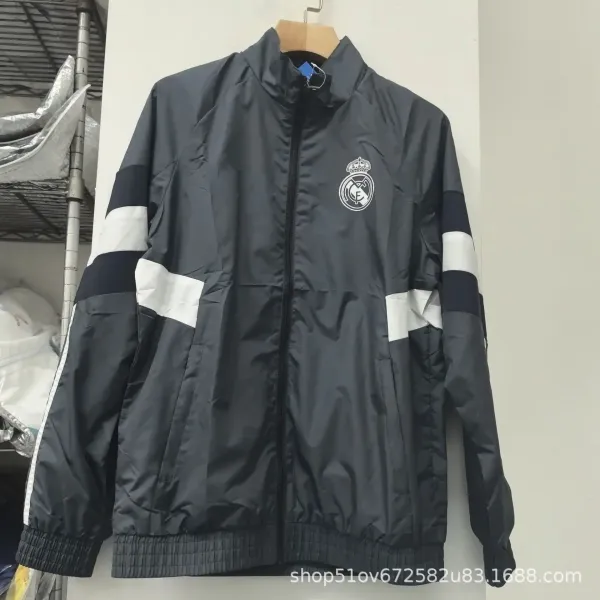 Real Madrid Windbreaker Jacket Gray with White Stripes - 1
