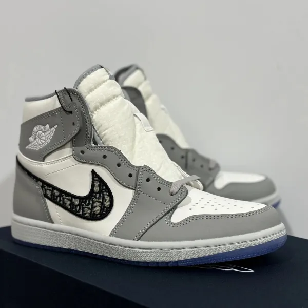 Dior x Air Jordan 1 High OG White Gray Oblique Sneakers - 1
