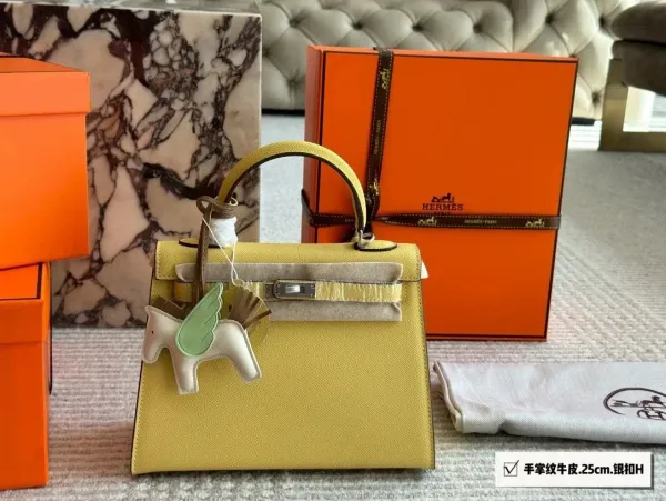 Hermès Kelly 25cm Jaune Citron Epsom Leather Handbag with Silver Hardware - 1