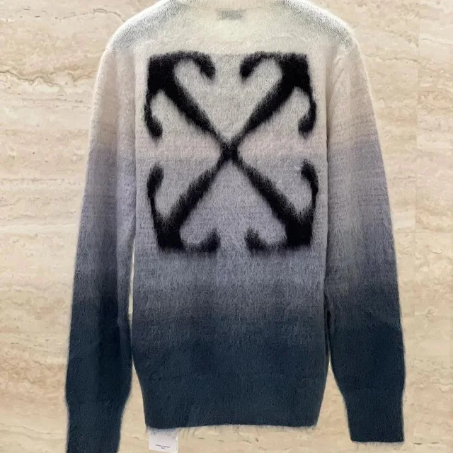 Unbranded Knitwear Fuzzy Arrow Graphic Crewneck Sweater with Striped Sleeves product detail image 4