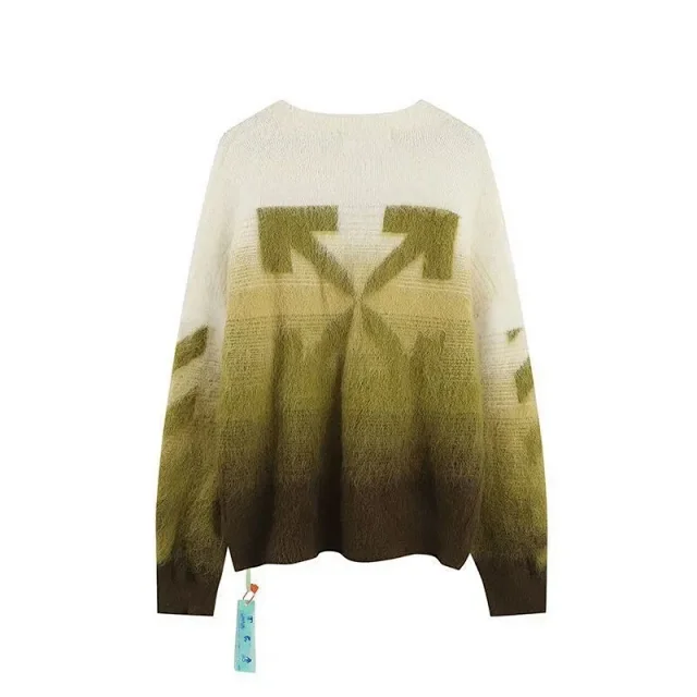 Unbranded Knitwear Fuzzy Arrow Graphic Crewneck Sweater with Striped Sleeves product detail image 8