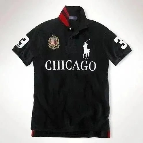 Polo Ralph Lauren Shirts City Embroidered Short-Sleeve Shirt with Number Graphic — Black Chicago