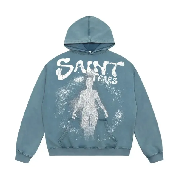 Saint Tears Graphic Hoodie Blue Washed - 1