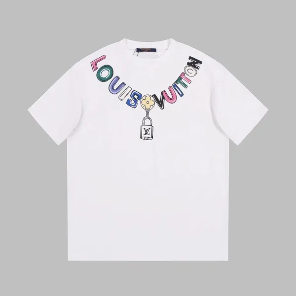 Louis Vuitton Colorful Logo Necklace Print White T-Shirt - 1