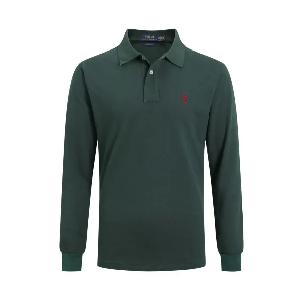 Ralph Lauren Custom Fit Long Sleeve Polo Army Green Polo - 1