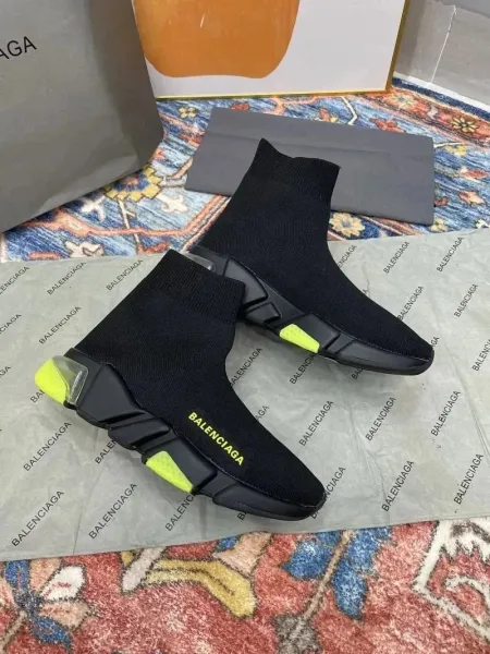 Balenciaga Speed Trainer Black with Neon Yellow Accents Sneakers - 1