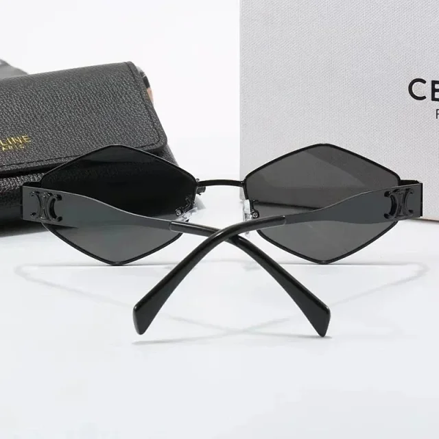 Celine Eyewear Square Metal-Frame Sunglasses with Temple Emblem product detail image 3