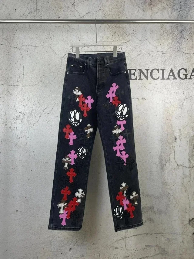 Unbranded Jeans Decorative patchwork straight-leg product detail image 1