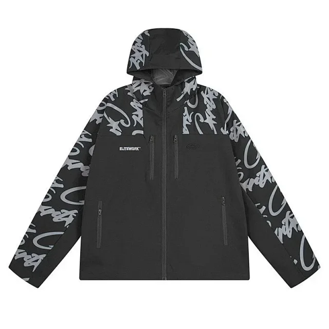 Elitework Jackets Hooded graffiti-print hardshell jacket product detail image 1