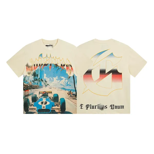 GRA Racing Beach Print T-Shirt Beige - 1