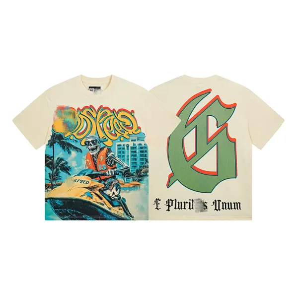 GRA Jet Ski Skeleton Graphic Beige T-Shirt - 1