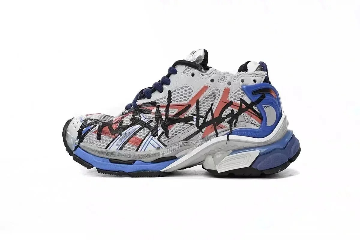 Unbranded Sneakers Chunky mesh running-style — White And Blue Printing