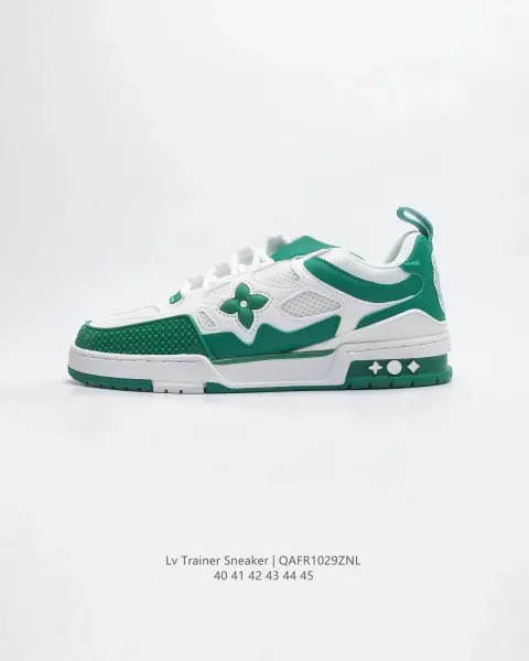 Louis Vuitton Trainer Sneaker Green and White Sneakers - 1