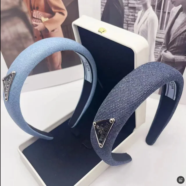 Prada Uncategorized Denim Triangle Plaque Headband product detail image 2