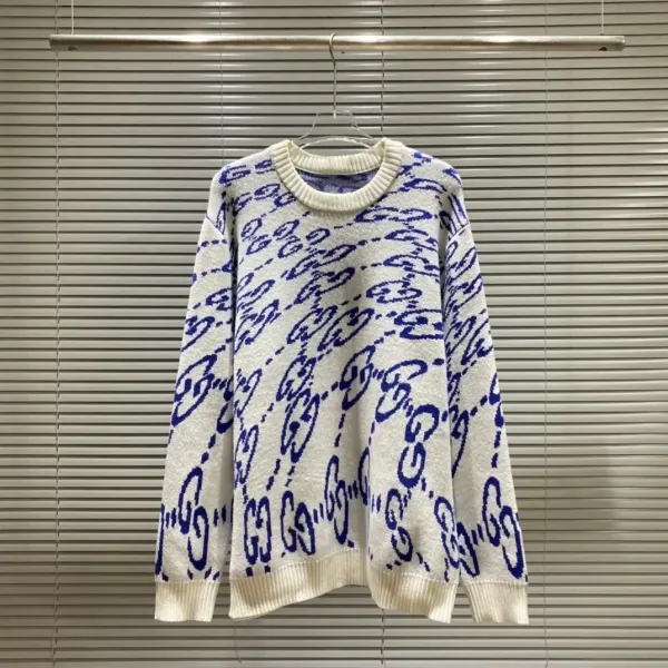 Gucci GG Monogram Knit Sweater White and Navy - 1