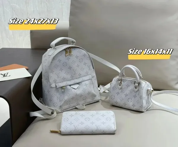 Louis Vuitton Monogram Eclipse White Backpack, Boston Bag, and Long Wallet Set - 1