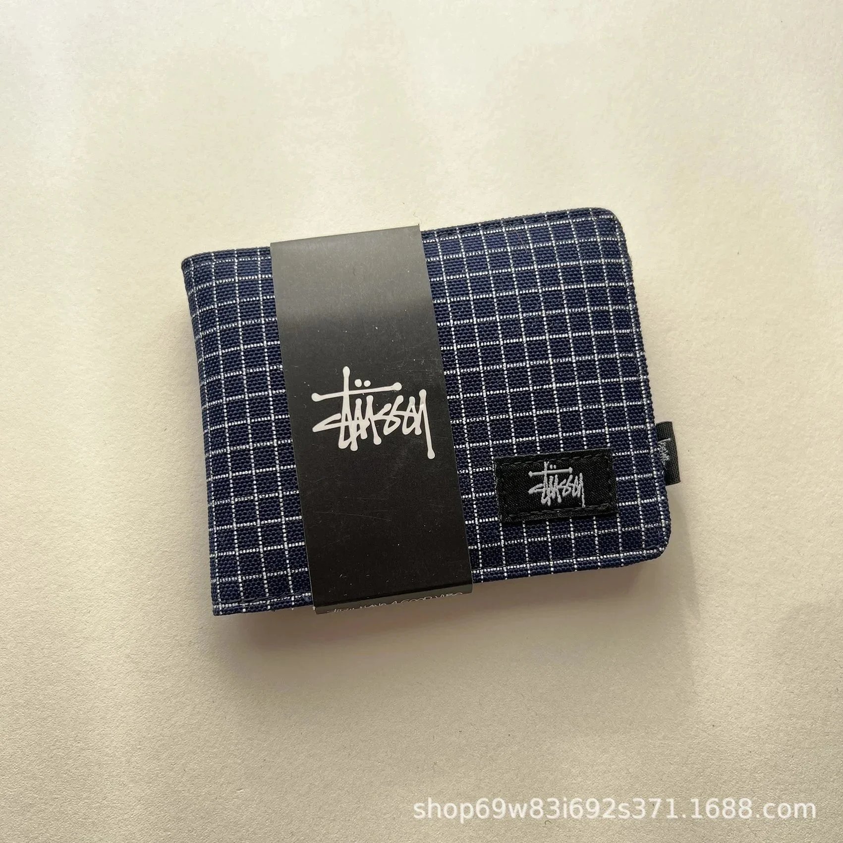 西图短钱包  格子 蓝  无盒