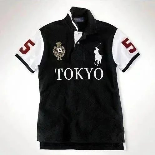 Polo Ralph Lauren Shirts City Embroidered Short-Sleeve Shirt with Number Graphic — Black Tokyo
