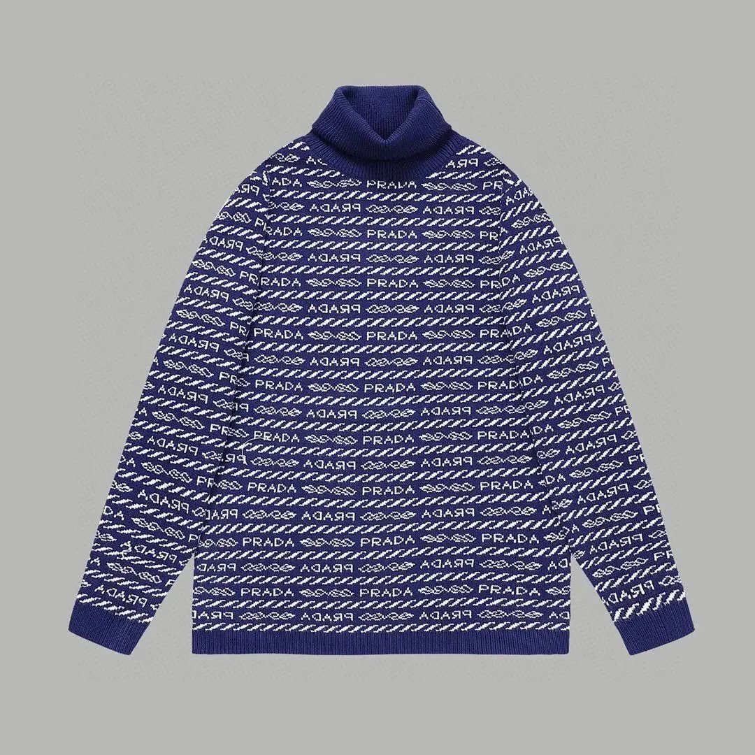 Prada Logo Intarsia Turtleneck Sweater Navy - 1