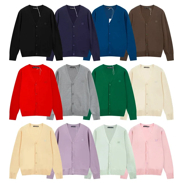 Acne Studios Knitwear Button-front knit cardigan with face patch product detail image 3