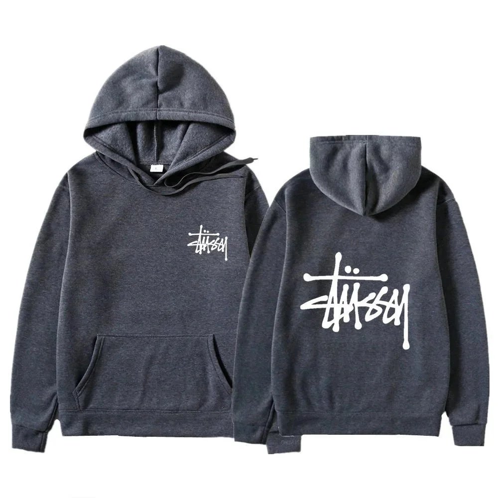 Stüssy Hoodies & Sweatshirts Logo Print Pullover Hoodie — Dark Gray 16
