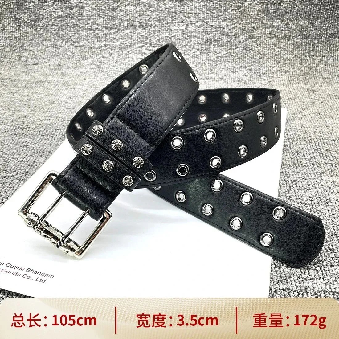 Ouyue Belts Black Belt with Multicolour Cross Appliques and Decorative Buckle — [Cross-shaped Double-Prong Buckle 105cm] Cross Belt