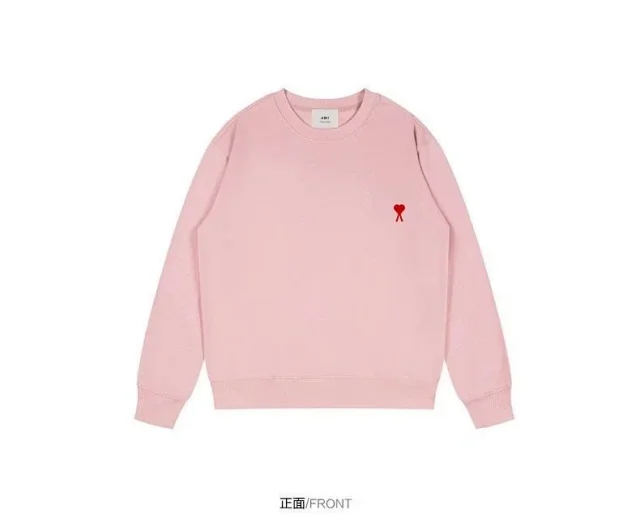AMI Paris Hoodies & Sweatshirts Crewneck sweatshirt with red heart embroidery product detail image 4