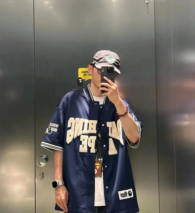 A Bathing Ape Shirts Short-Sleeve Button-Front Baseball Jersey Shirt product detail image 6
