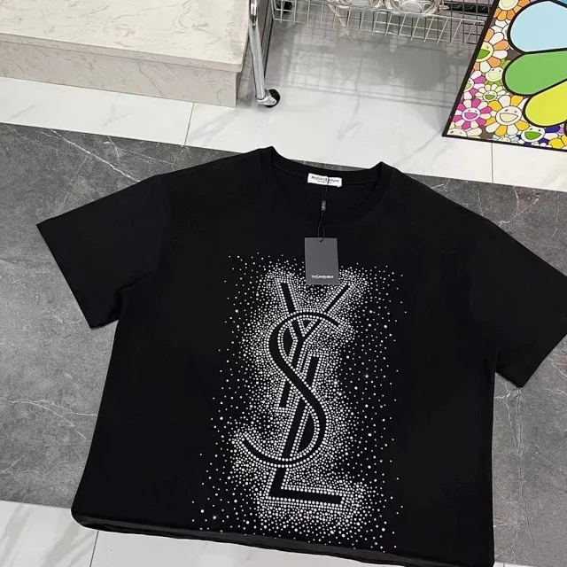 Saint Laurent T-Shirts Rhinestone Monogram Oversized T-Shirt product detail image 1