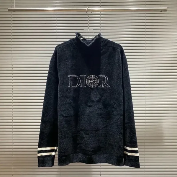 Dior x Stone Island Logo Embroidered Turtleneck Sweater Black - 1