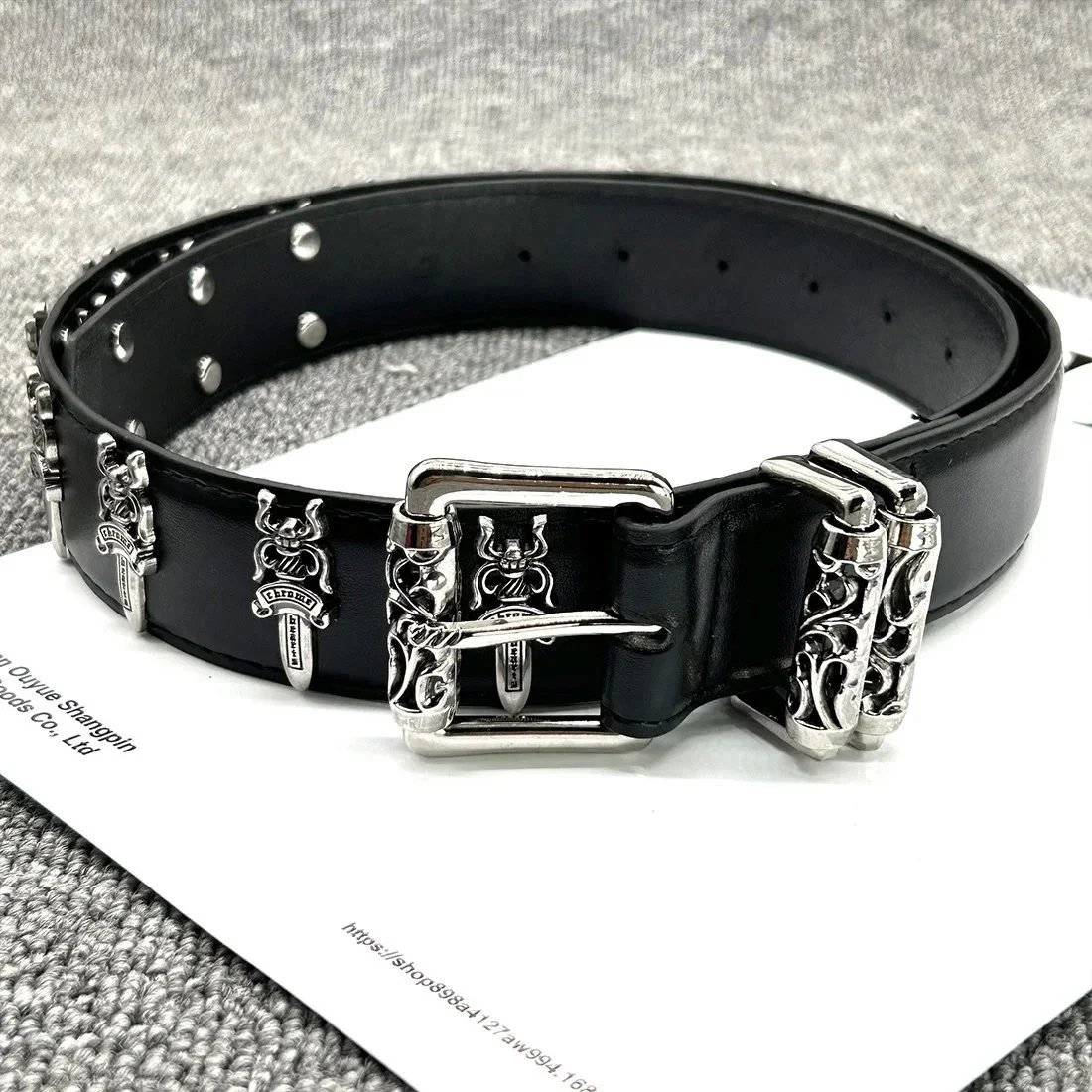 Ouyue Belts Black Belt with Multicolour Cross Appliques and Decorative Buckle image 4