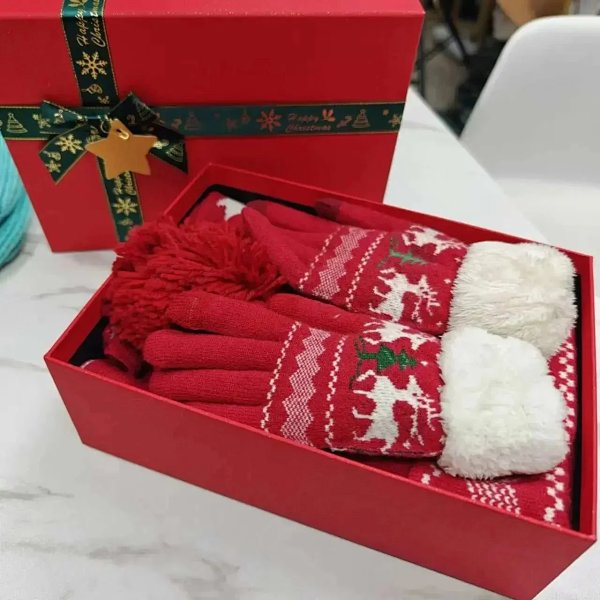 Design Festive Nordic Reindeer Knit Gloves and Scarf Set Red / White Gloves product listing in Litbuy spreadsheet finds