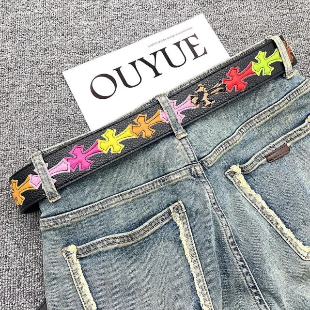 Ouyue Belts Black Belt with Multicolour Cross Appliques and Decorative Buckle product detail image 5