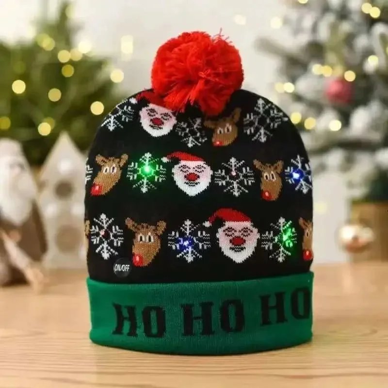 ON/OFF LED Light-Up Christmas Beanie Black/Green