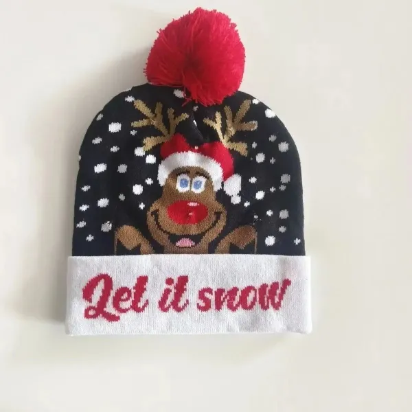 Design Reindeer 'Let It Snow' Christmas Beanie with Red Pom-Pom - 1