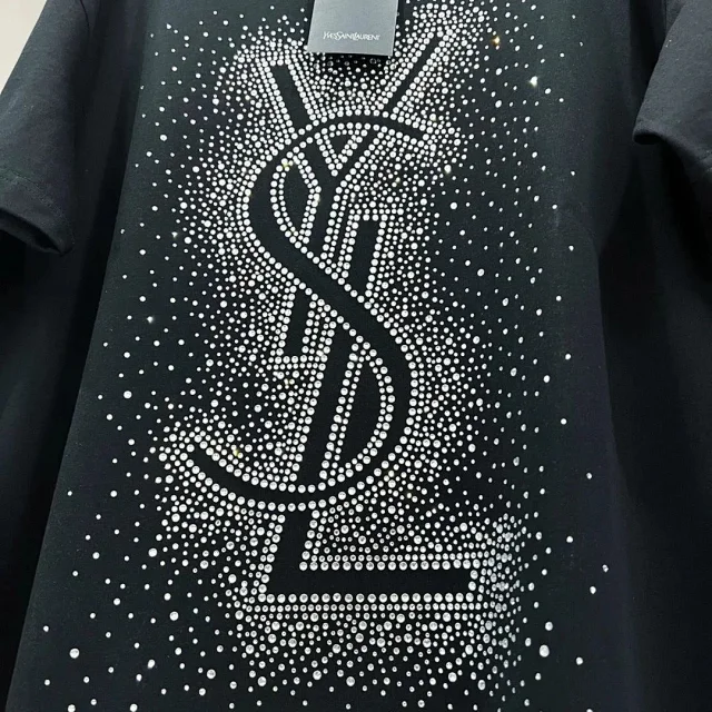 Saint Laurent T-Shirts Rhinestone Monogram Oversized T-Shirt product detail image 3