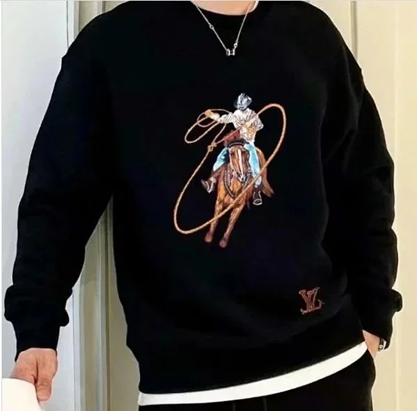 Louis Vuitton Hoodies & Sweatshirts Crewneck sweatshirt with cowboy-and-lasso graphic and LV embroidery product detail image 2