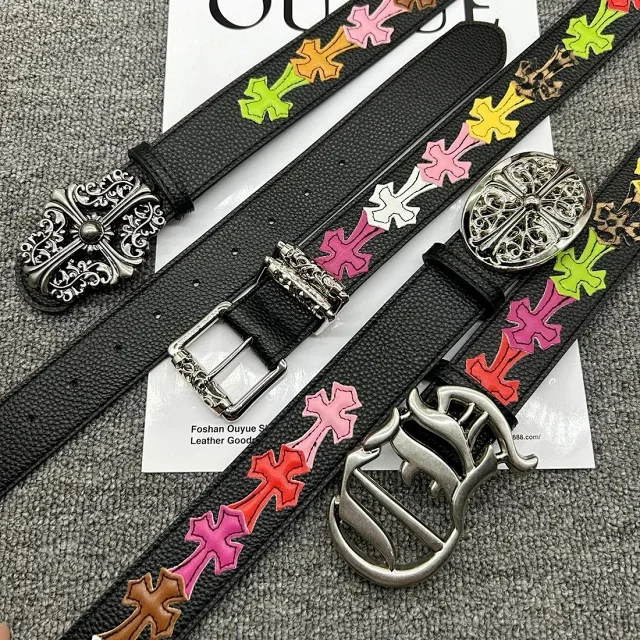 Ouyue Belts Black Belt with Multicolour Cross Appliques and Decorative Buckle product detail image 3