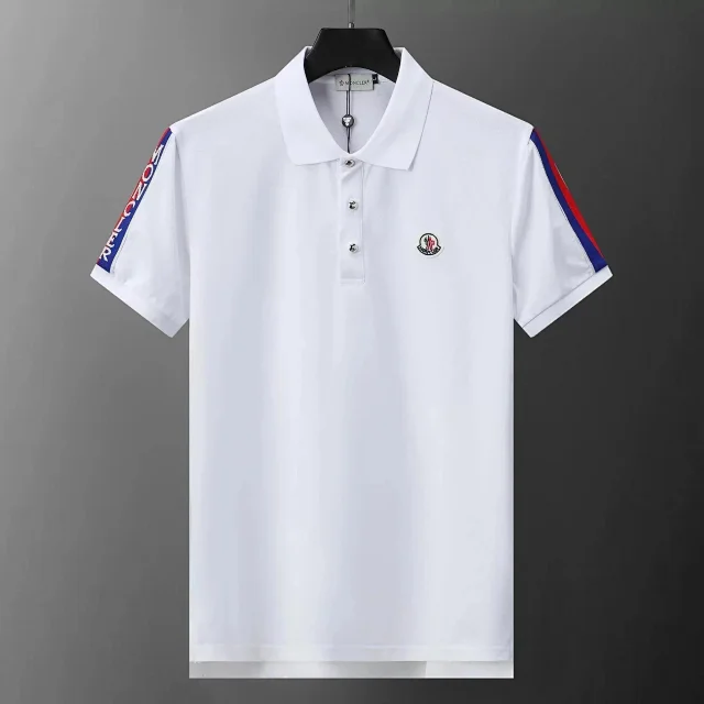 Moncler Shirts Short-sleeve polo shirt with logo patch and tricolor trim product detail image 3