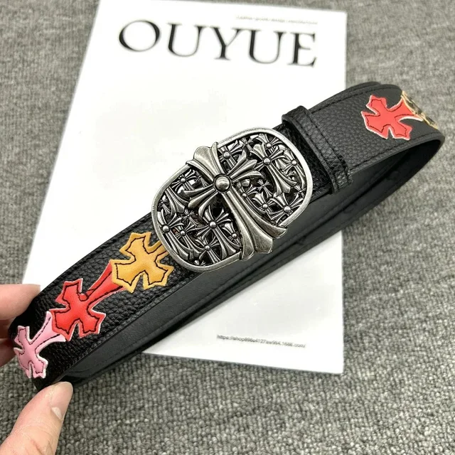 Ouyue Belts Black Belt with Multicolour Cross Appliques and Decorative Buckle product detail image 4